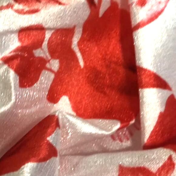 Microstar, Red n Pink Floral Printed Shimmer Dress, With A Bare Shoulder M - Picture 10 of 10